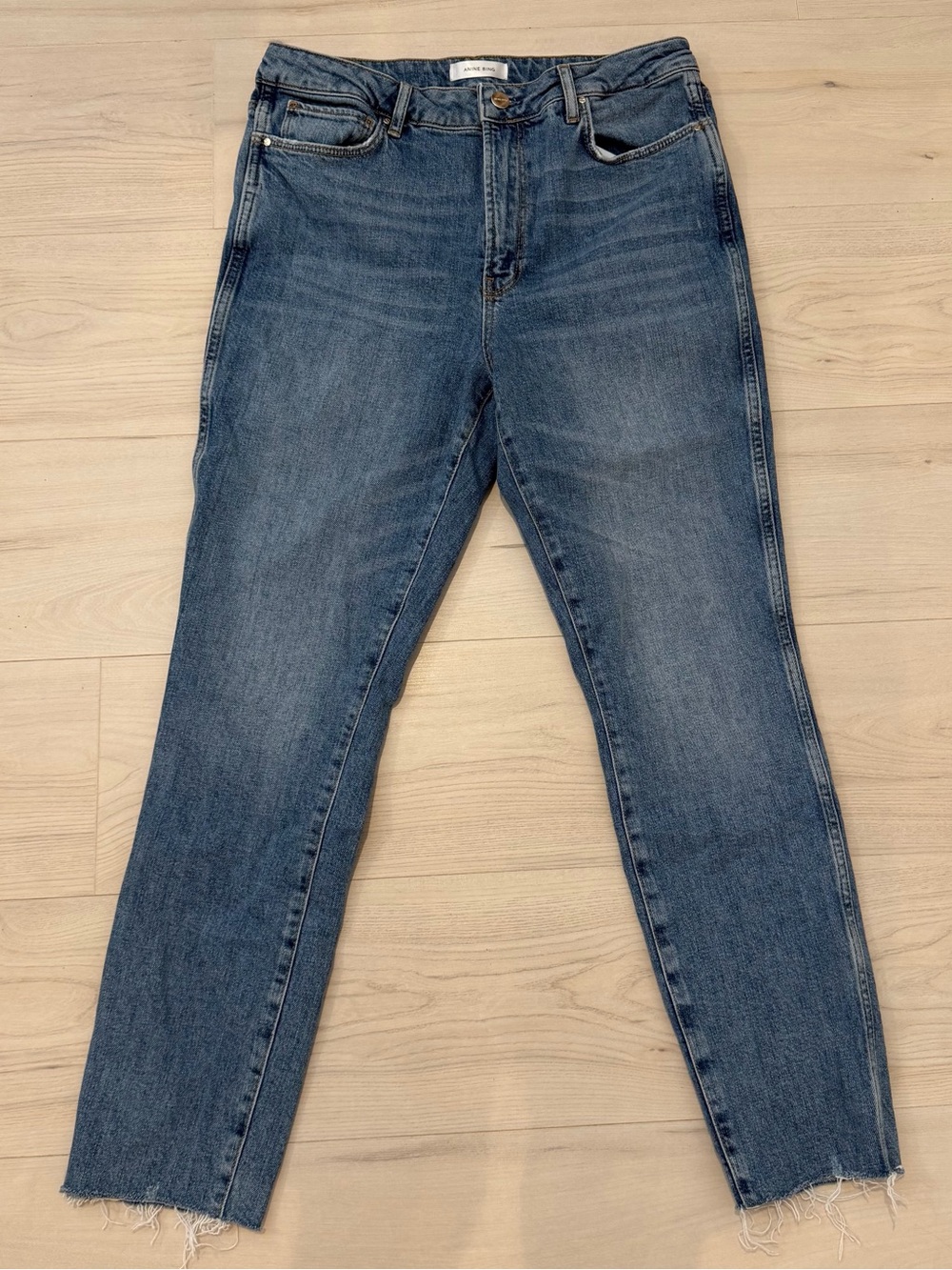 Anine Bing High-Rise Jeans in Washed Blue Denim